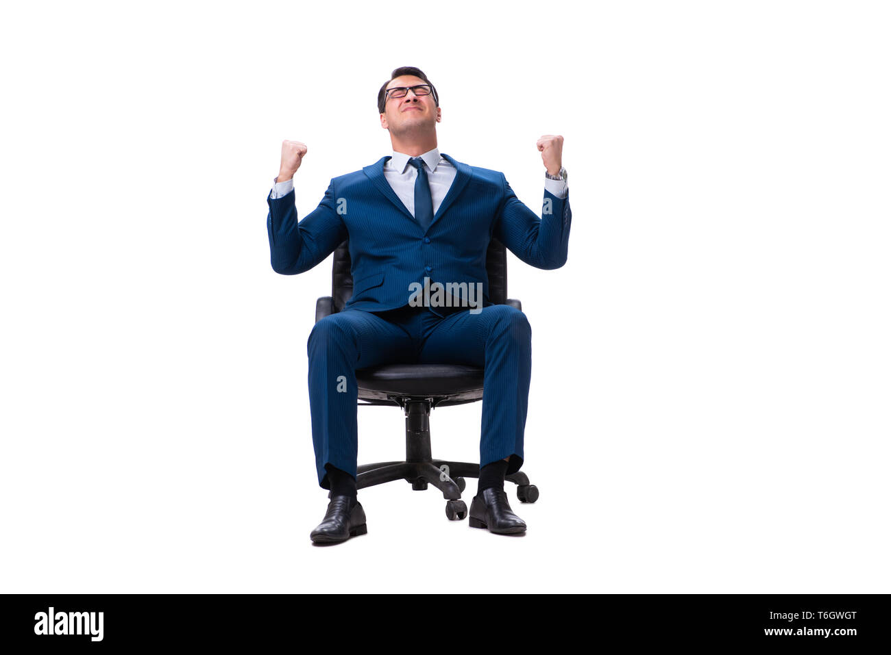 Businessman sitting on chair isolated on white Stock Photo - Alamy