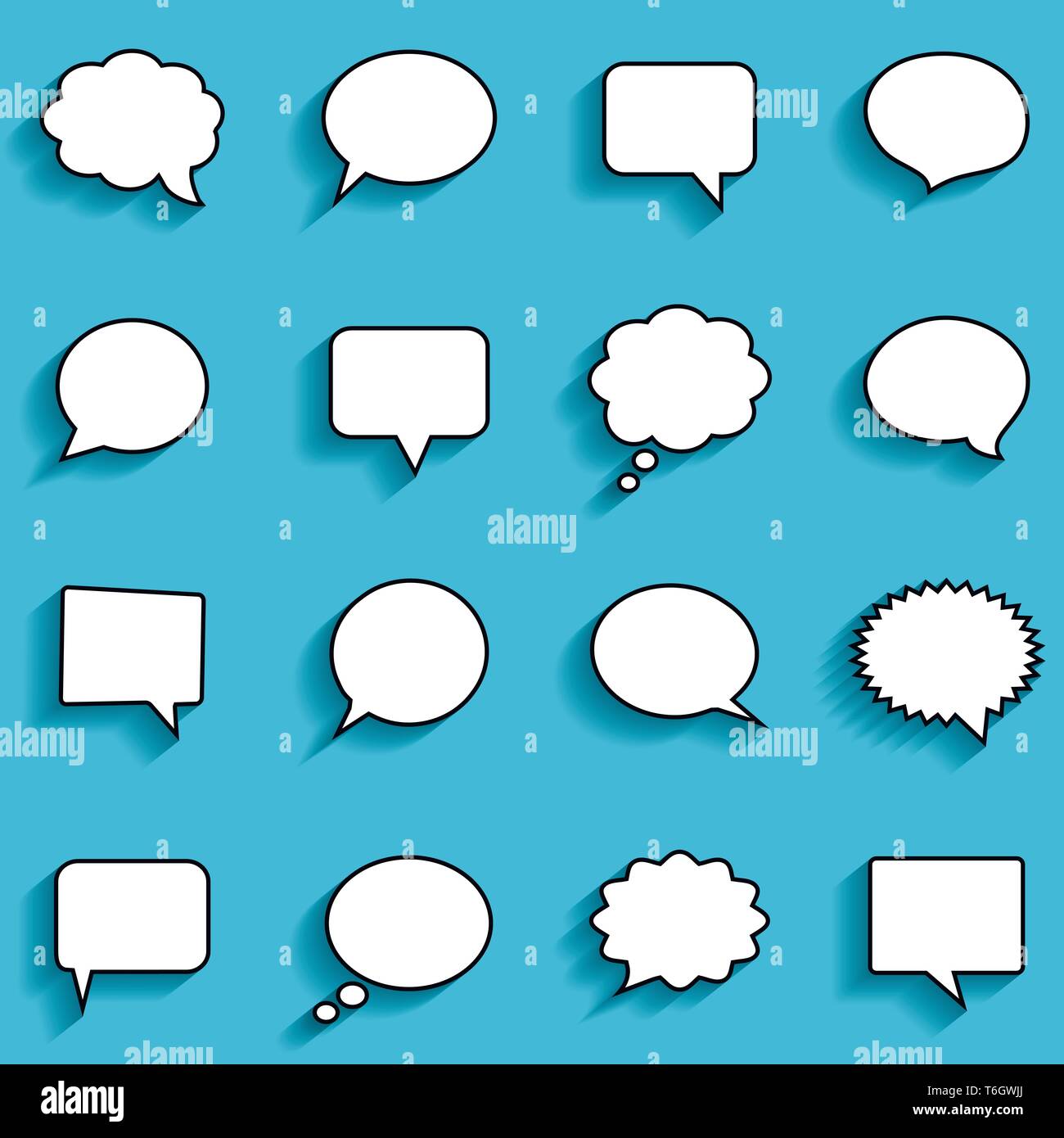Abstract white speech bubbles set on blue background, paper art style, vector illustration Stock Vector