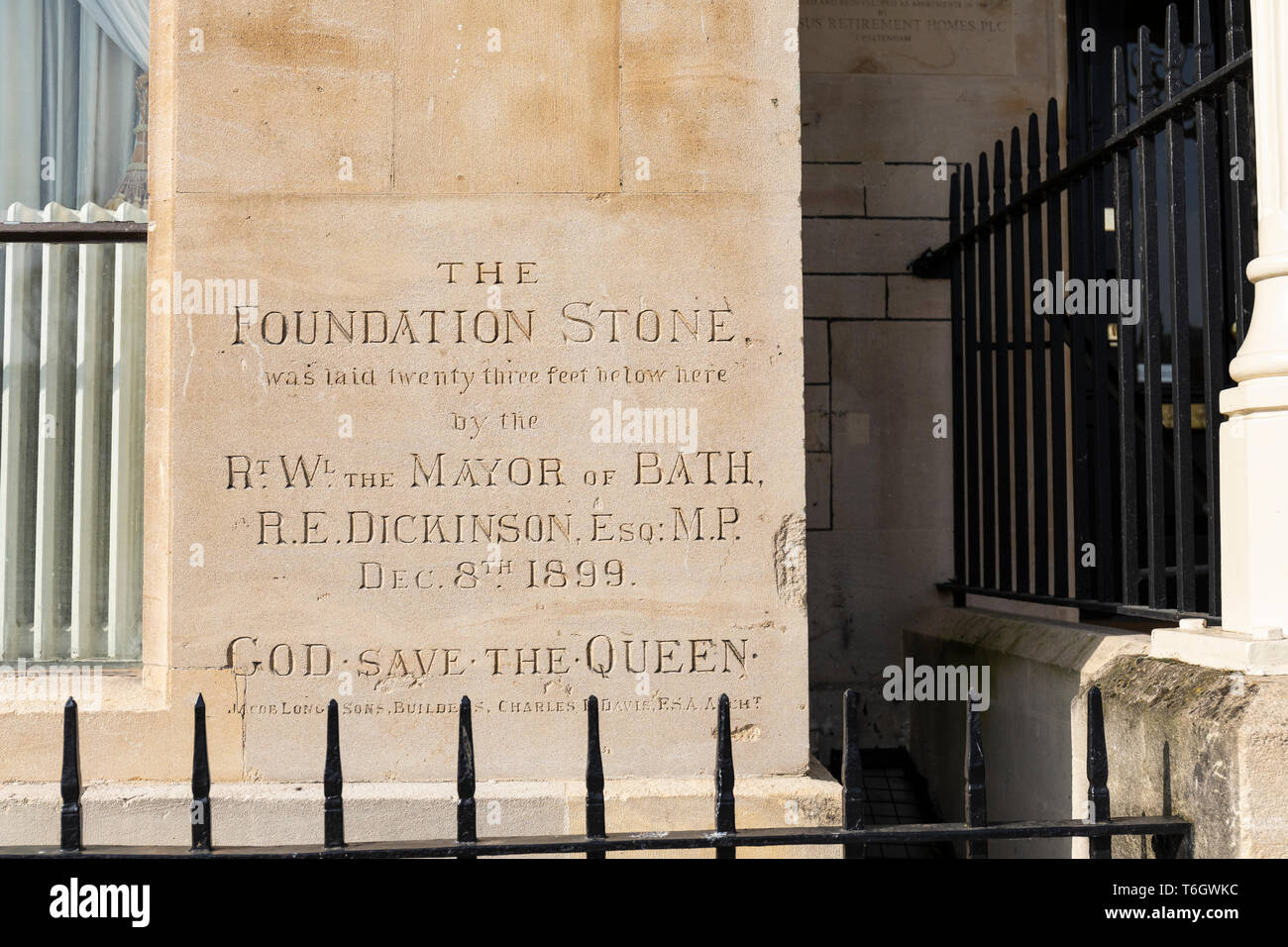 Empire Hotel Foundation Stone, Bath, England Stock Photo