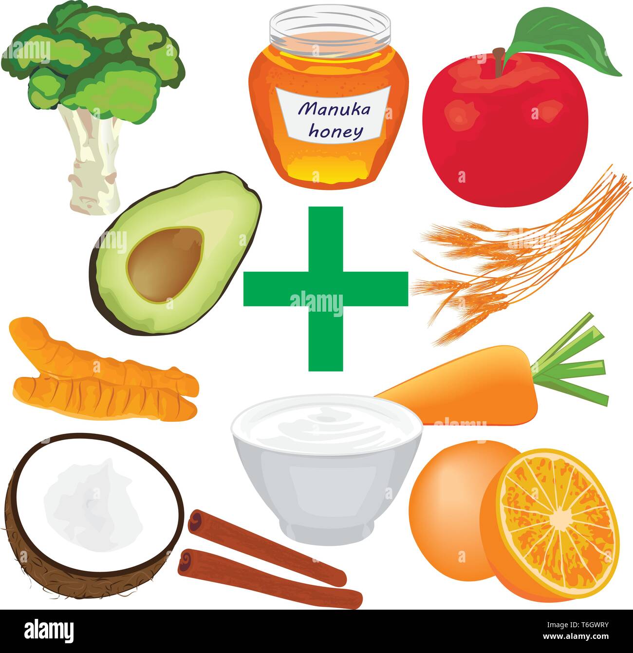 Set of Healthy food for good digestion. Dieting meal Stock Vector Image