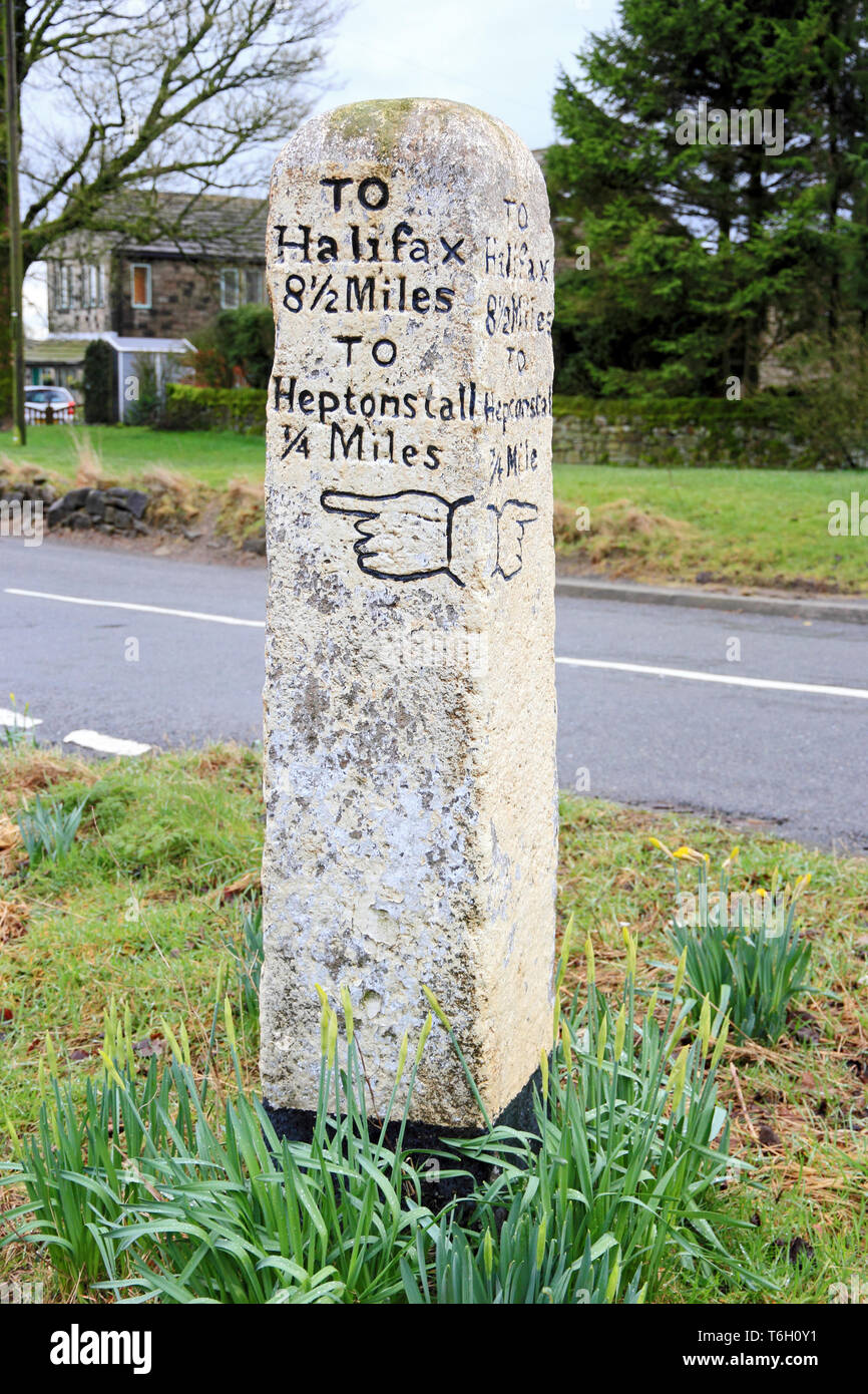 Historic road sign, Blackshawhead, Calderdale Stock Photo