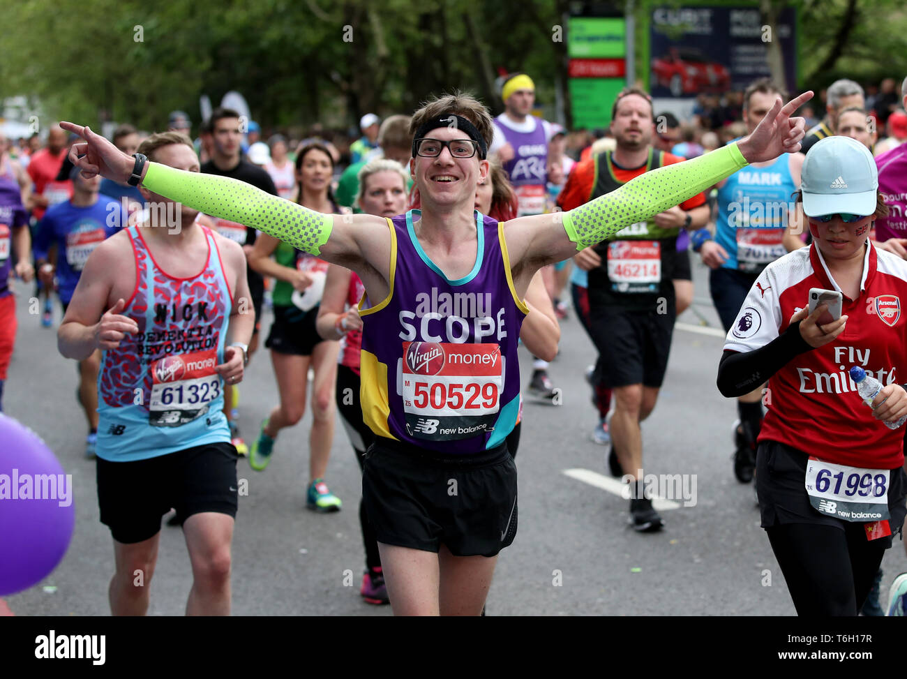 London England. Sunday April 28 2019. Participants running the London marathon. Stock Photo