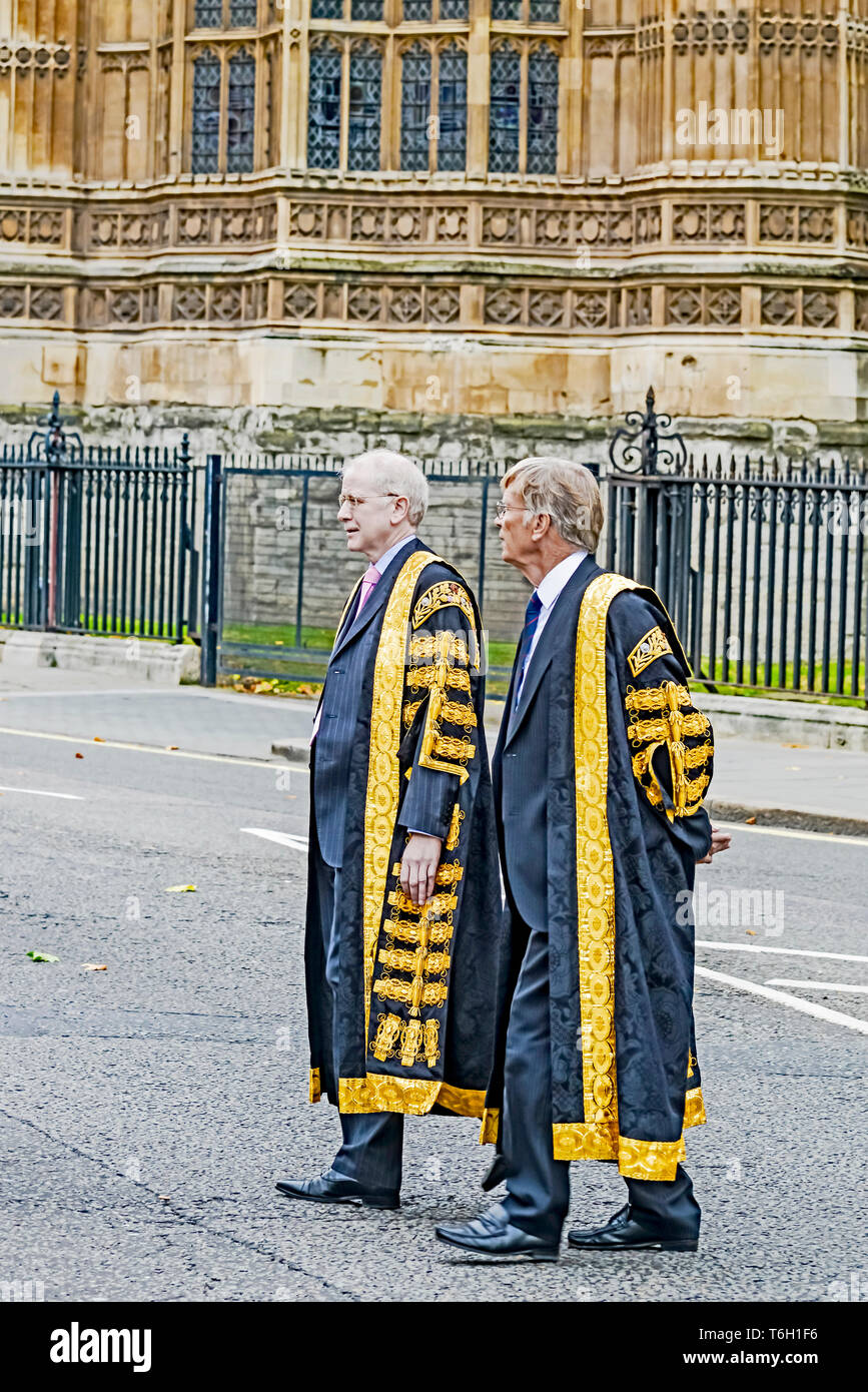 Judges and QCs, fully robed, coming from the annual judges service in
