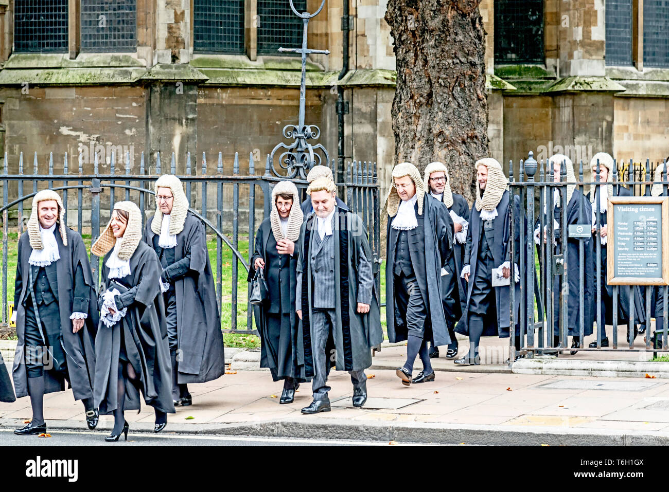 Judges and QCs, fully robed, coming from the annual judges service in Westminster Abbey, marking the start of the legal year Stock Photo