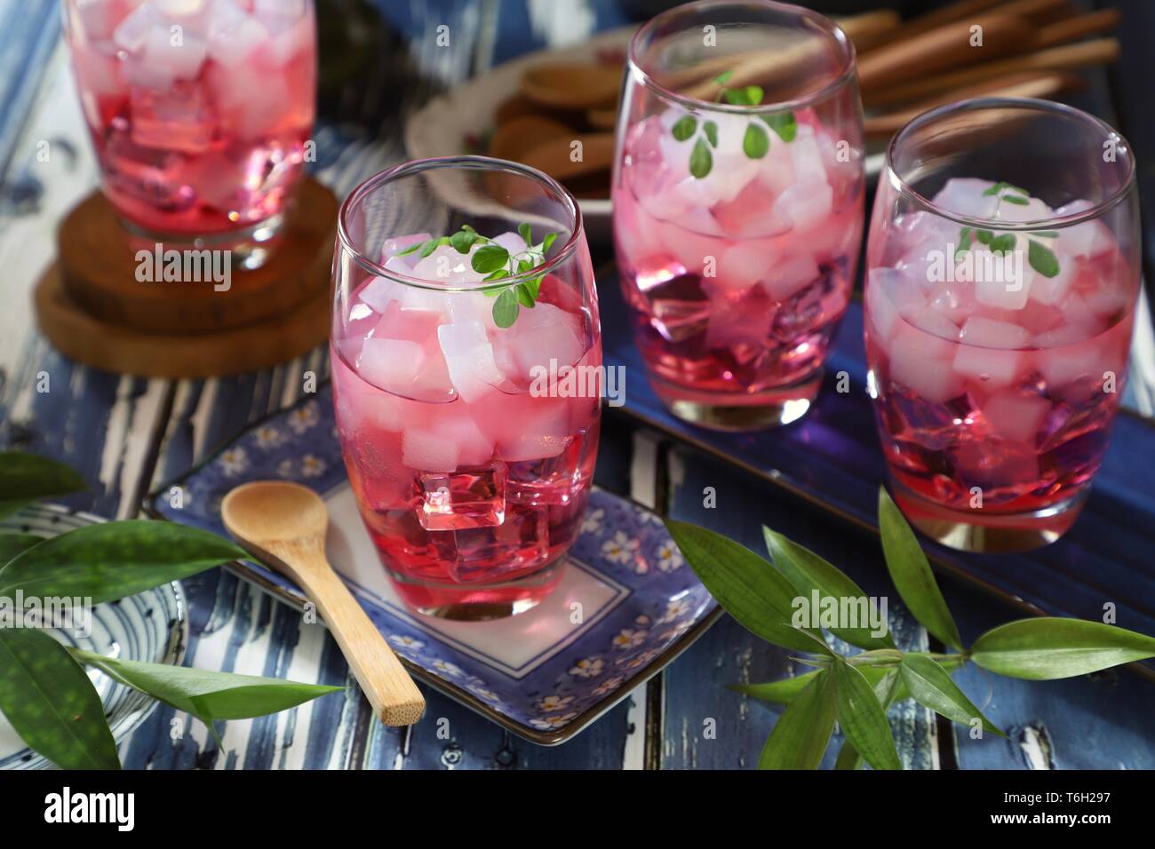 Es Nata de Coco, the Icy Dessert Drink of Coconut Jelly in Red Cocopandan Syrup Stock Photo Alamy