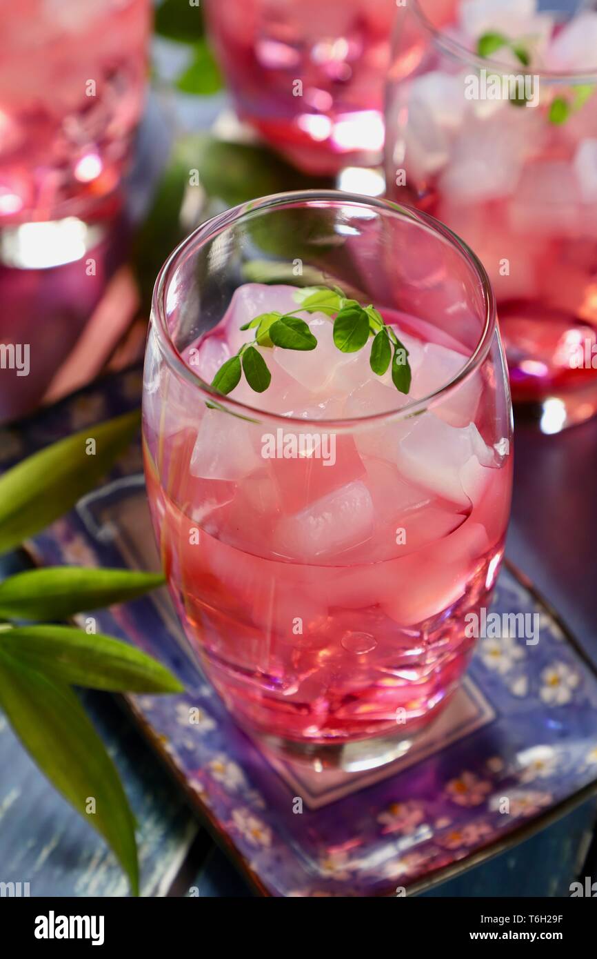 Es Nata de Coco, the Icy Dessert Drink of Coconut Jelly in Red