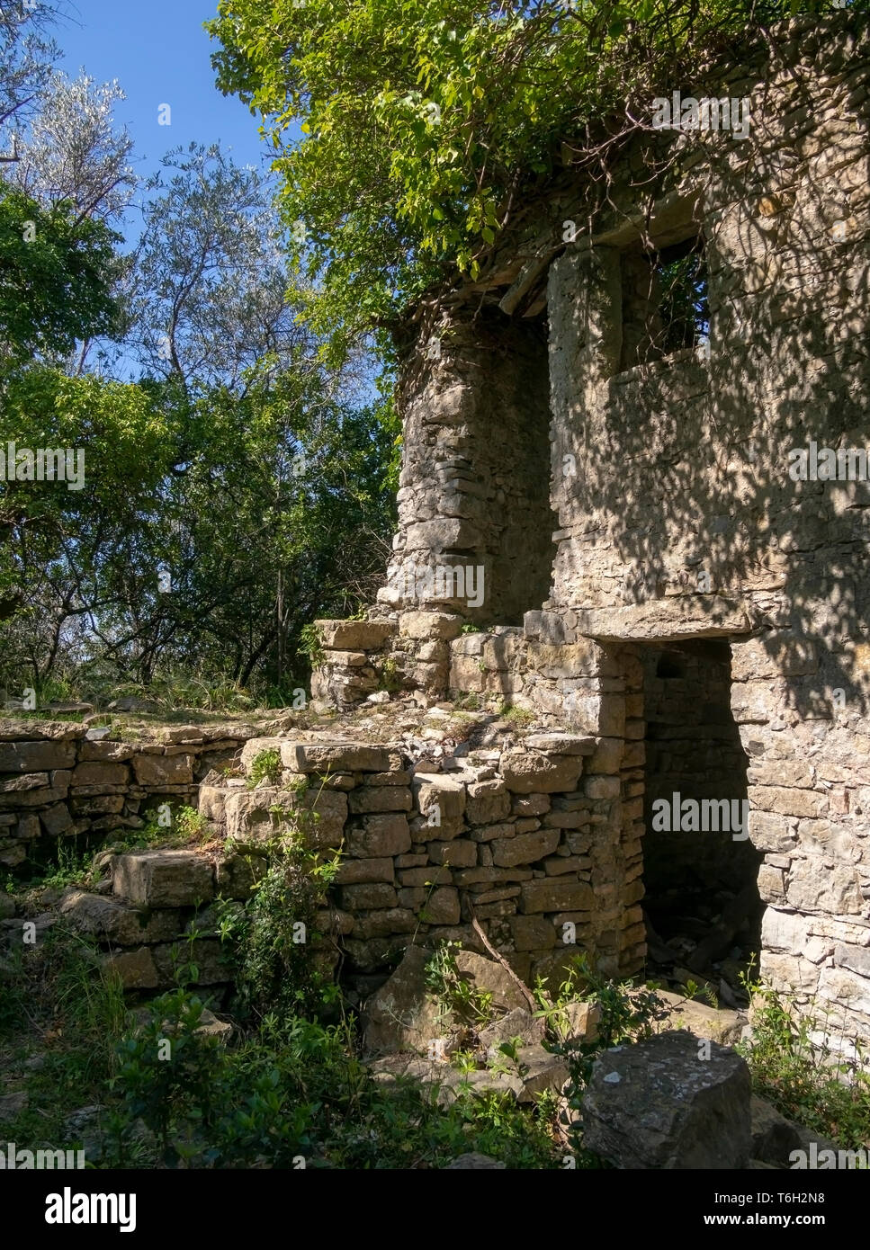 Barbazzano, ancient fortified ruins near Lerici, Italy. Stock Photo