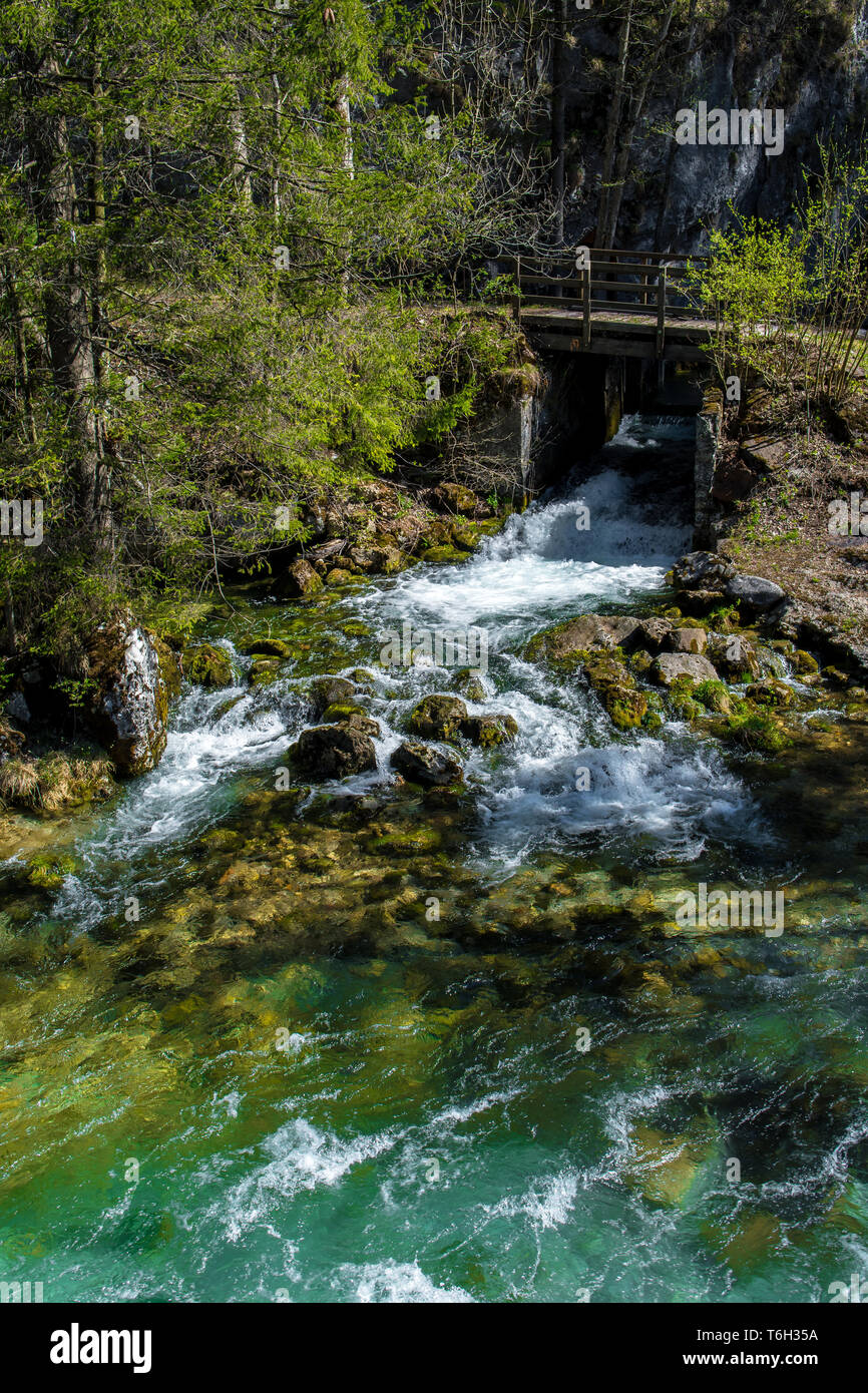 Austria Wild Rivers Wild Alpine River With Waterfall And Bridge In Austria Stock Photo - Alamy
