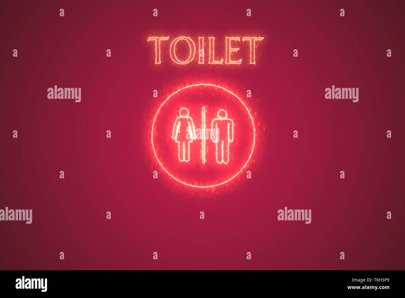 Toilet symbol with fire effect illustration.Hot restroom concept.Male and femal label WC. Stock Photo