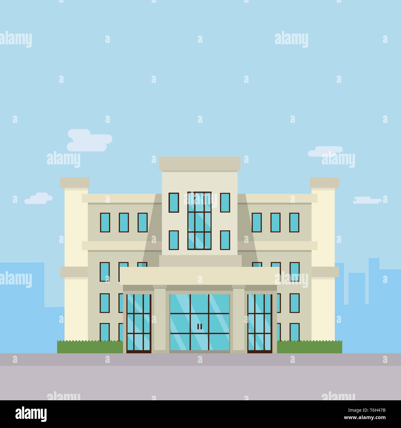 Flat cartoon style illustration of city office buildings hi-res stock ...
