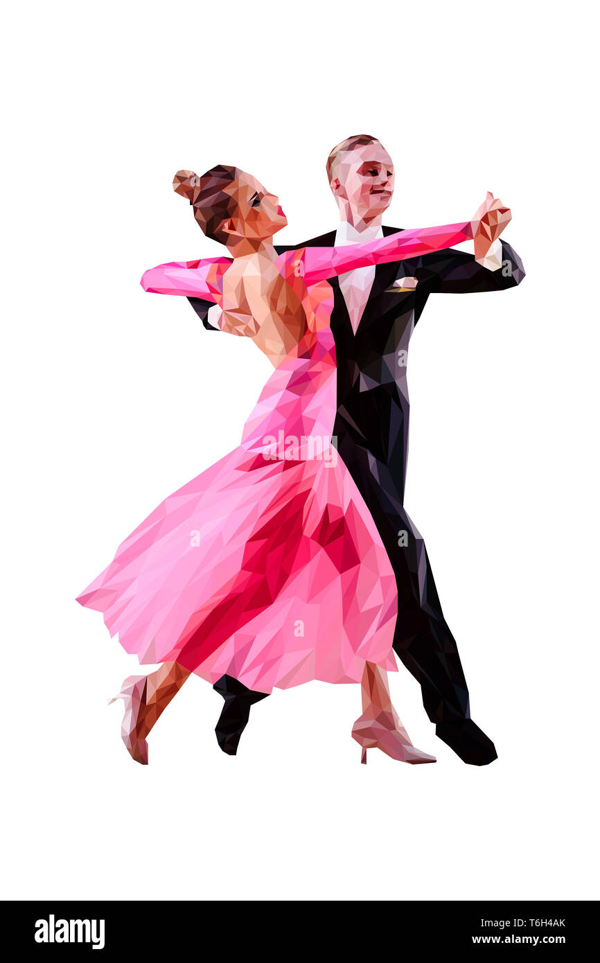 couple of dancers ballroom dancing polygonal color vector Stock Photo
