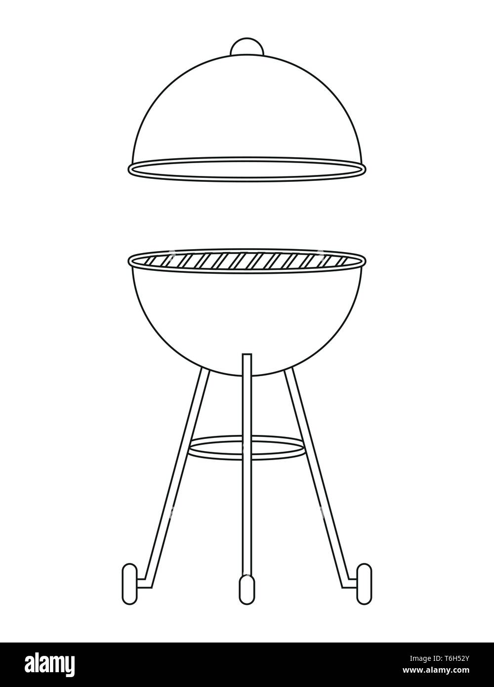 bbq kettle barbecue outline drawing isolated on white background vector illustration EPS10 Stock Vector