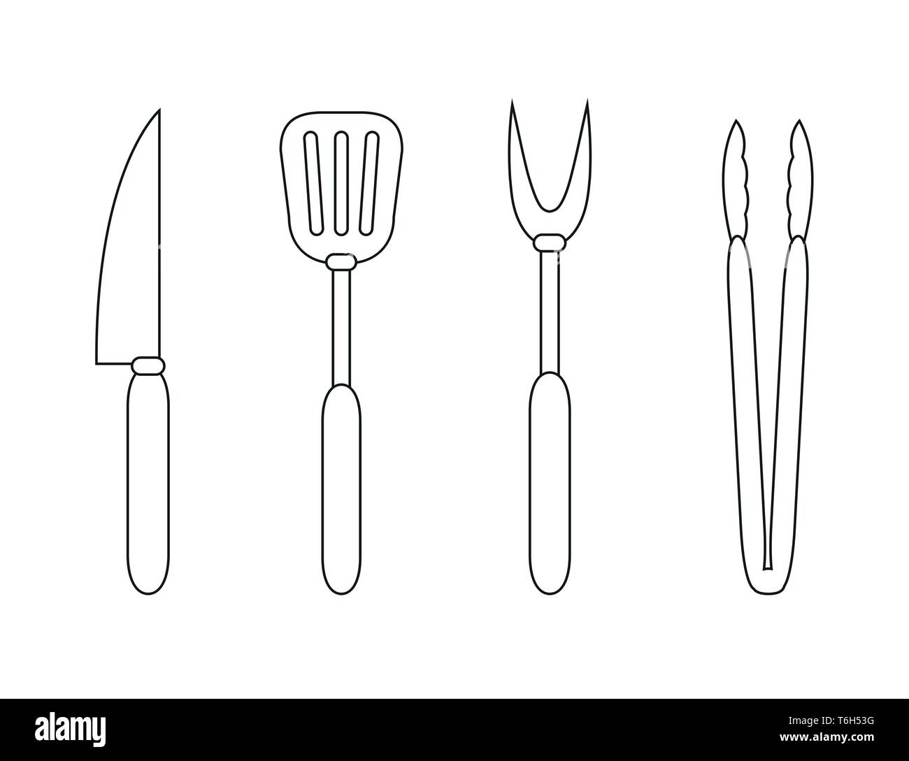 barbecue cutlery outline drawing isolated on white background barbecue cutlery outline drawing isolated on white background