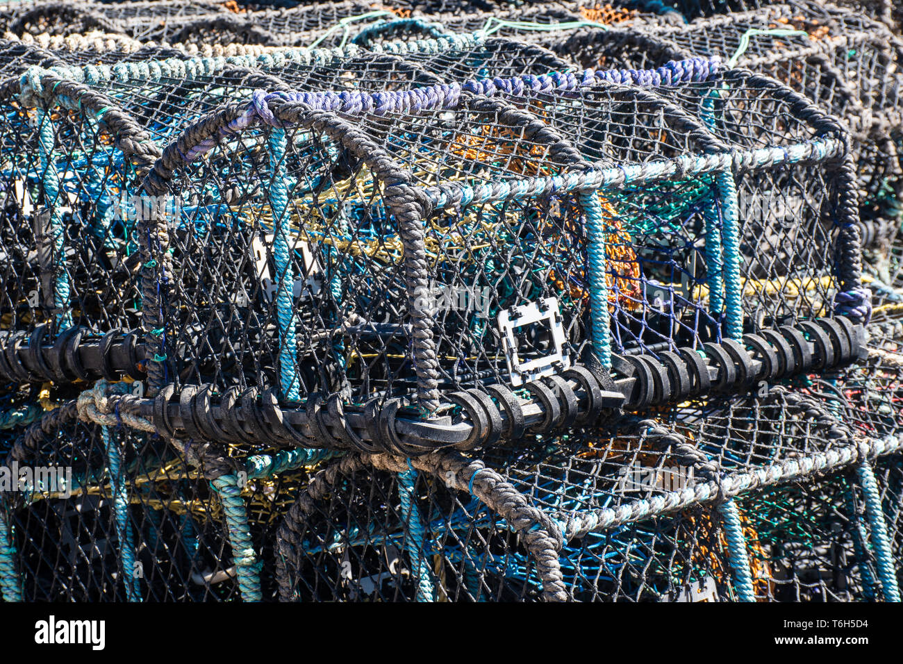 Stack of Lobster and crab traps Stock Photo