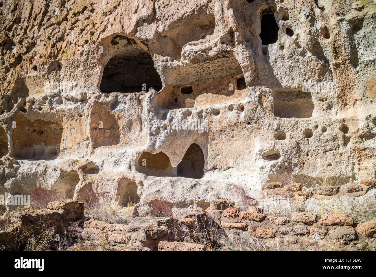 Cliff Dwelling Ruins in Bandelier National Monument, New Mexico Stock Photo