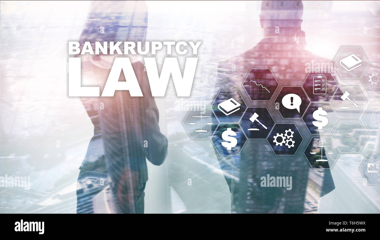 Bankruptcy law concept. Insolvency law. Judicial decision lawyer business concept. Mixed media financial background. Stock Photo