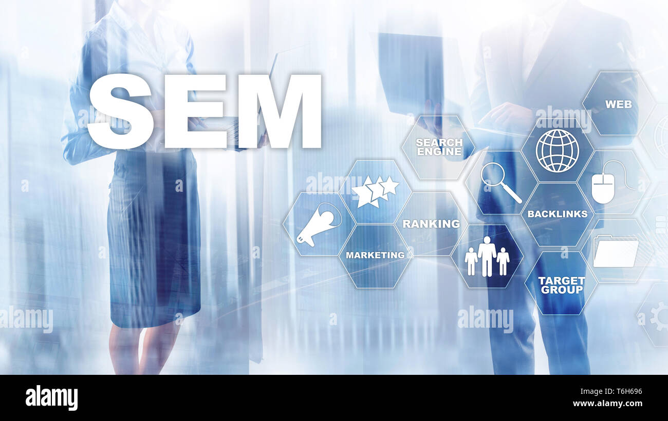 SEM Search Engine Optimization Marketing Ranking Traffic Website Internet Business Technology Communication Concept Stock Photo