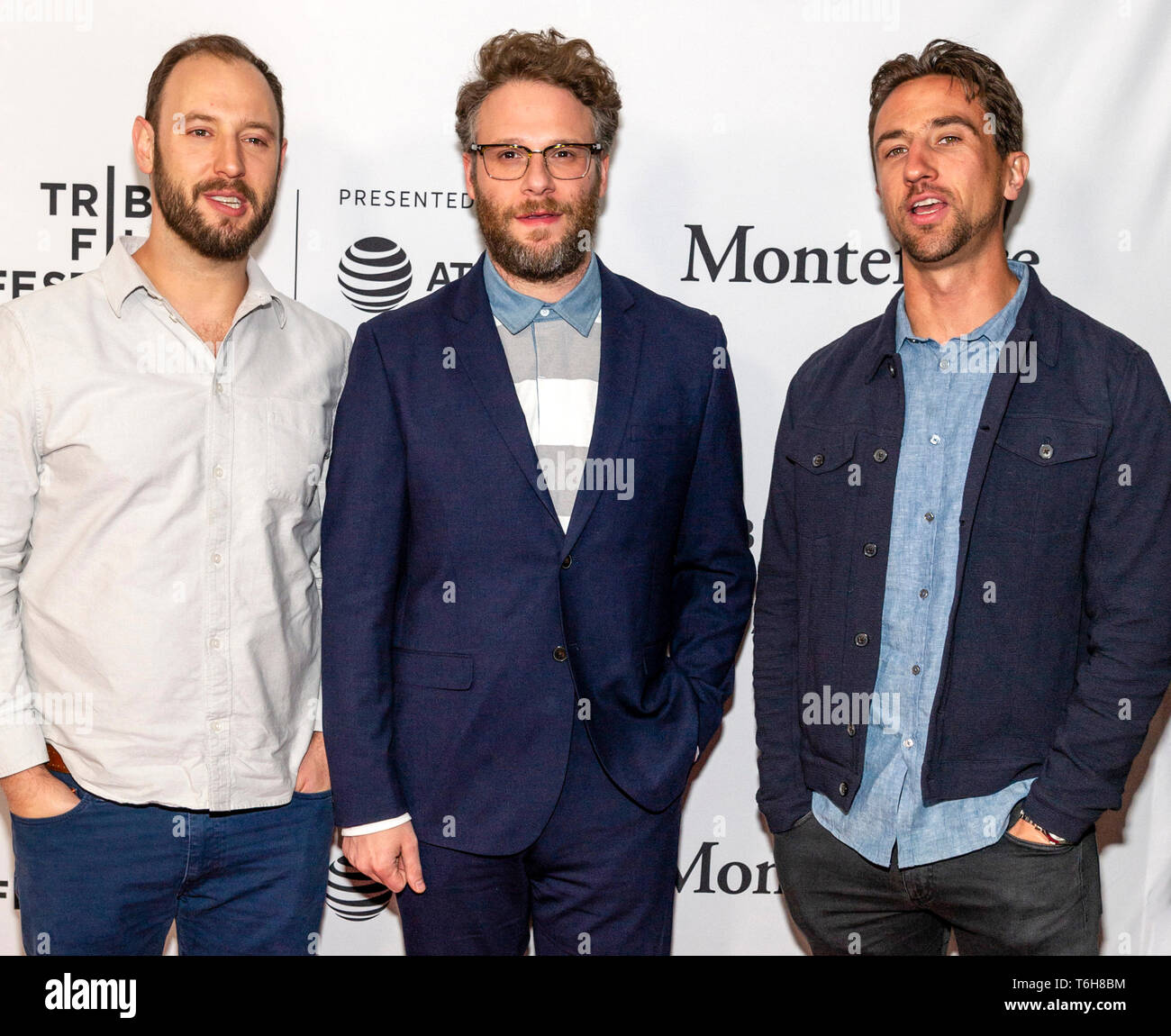 New York, NY - April 29, 2019: Evan Goldberg, Seth Rogen and Antony Starr attend the “The Boys” screening during the 2019 Tribeca Film Festival at SVA Stock Photo