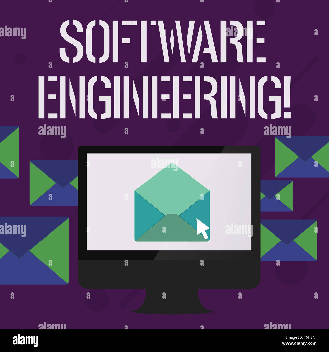 Writing note showing Software Engineering. Business concept for apply engineering to the development of software Open Envelope inside Computer Letter  Stock Photo
