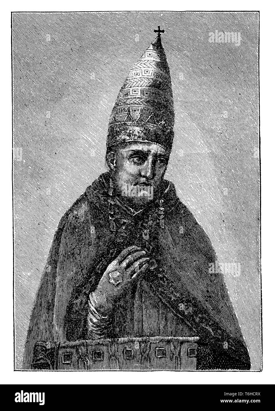 Pope Boniface VIII. (about 1235-1303), born as Benedetto Caetani, Pope from 1294 to 1303. After the painting by Giotto in the Basilica of S. Giovanni Laterano in Rome, Giotto  1899 Stock Photo