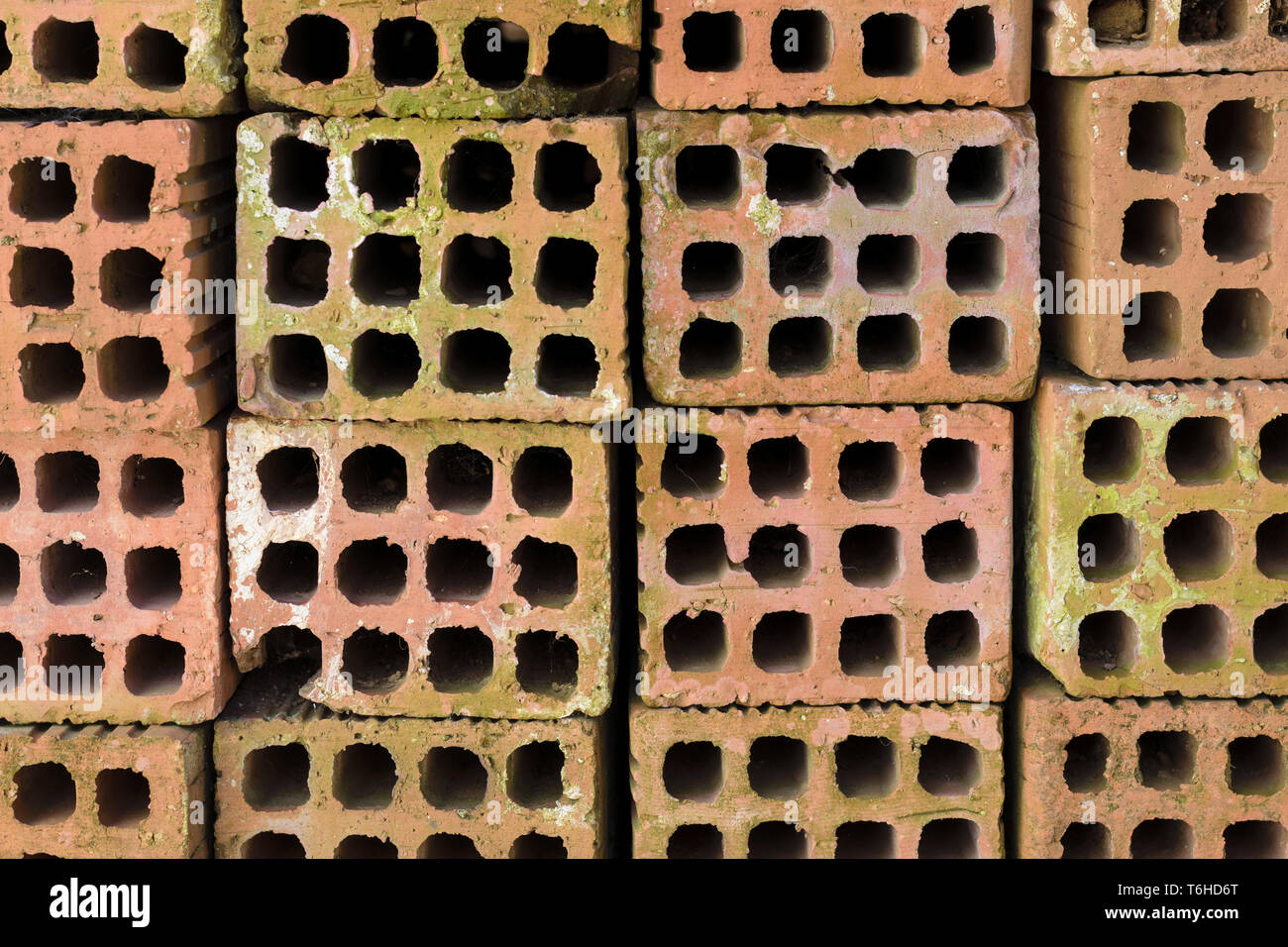 Hollow red bricks, patterned background Stock Photo
