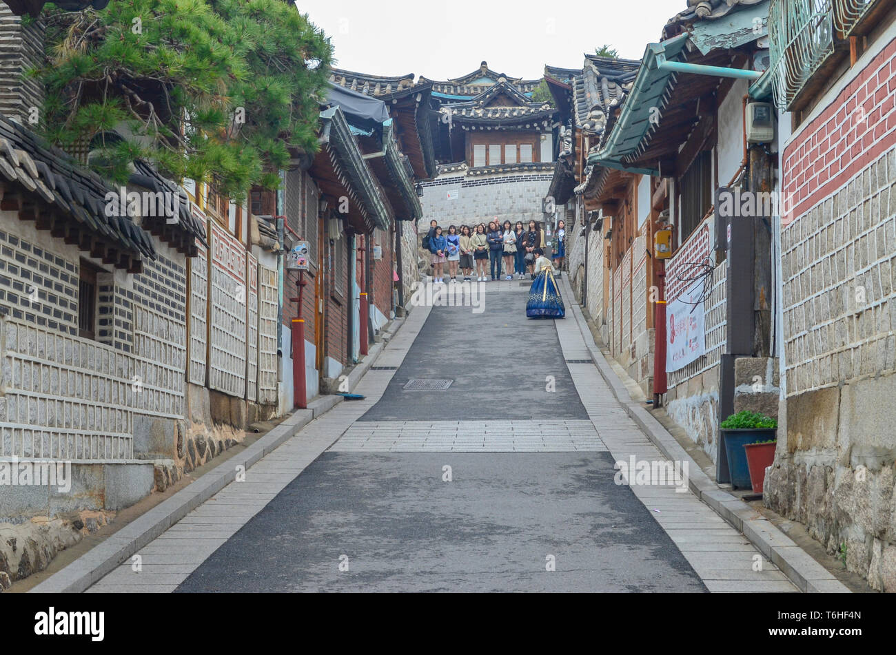 Korean traditional village in Seoul with a long history located on the top of a hill between Gyeongbok Palace. Stock Photo