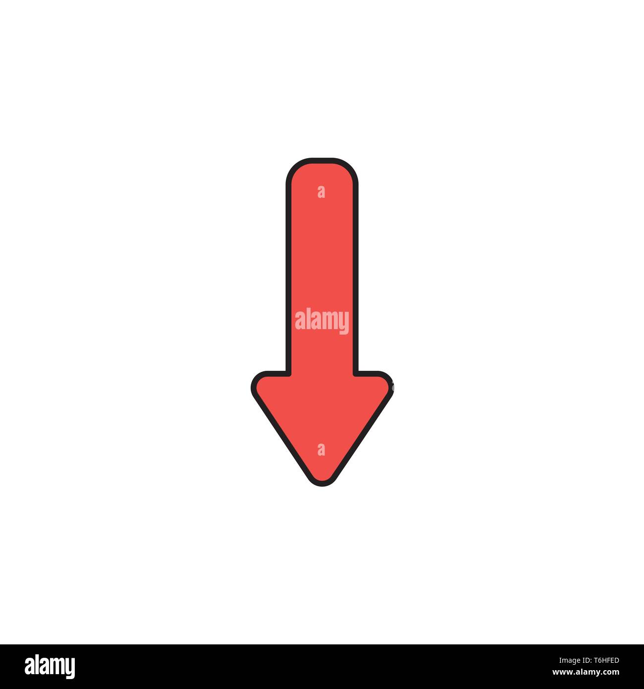 Vector icon of red arrow moving down. Black outlines and colored. Stock Vector