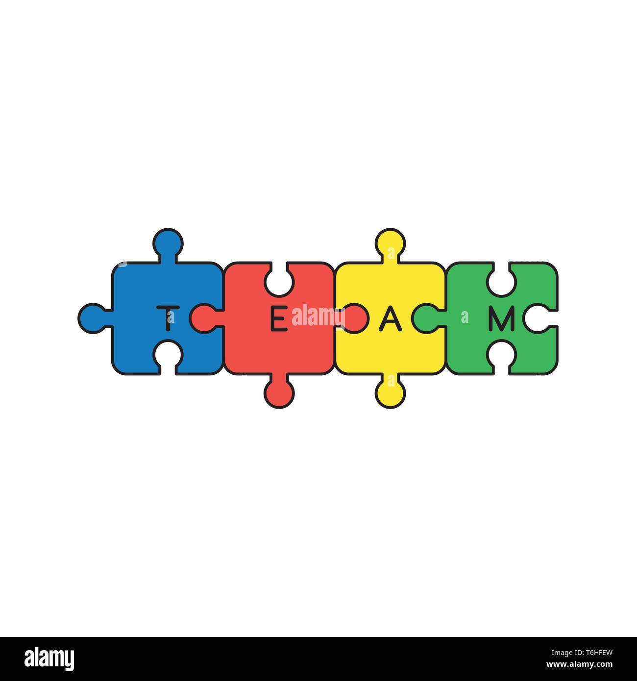 Vector icon concept of four jigsaw puzzle pieces connected and team ...