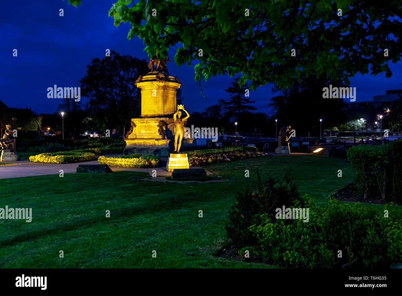 Gower Memorial during the blue hour of the evening. Stratford upon Avon, Warwickshire, UK Stock Photo