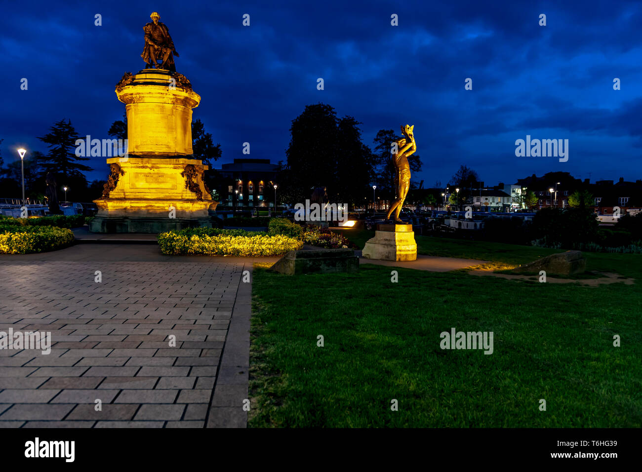 Gower Memorial during the blue hour of the evening. Stratford upon Avon, Warwickshire, UK Stock Photo