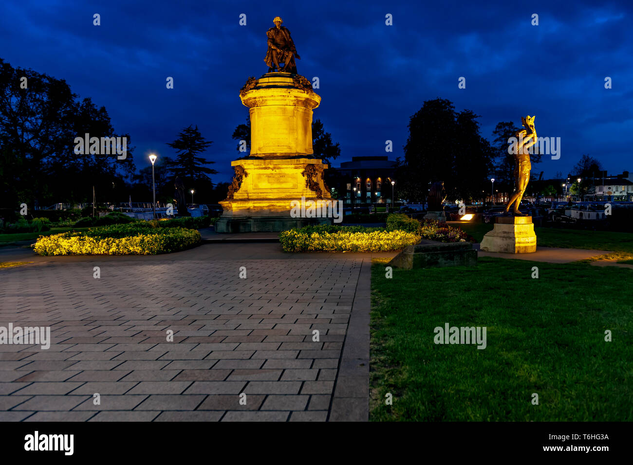 Gower Memorial during the blue hour of the evening. Stratford upon Avon, Warwickshire, UK Stock Photo