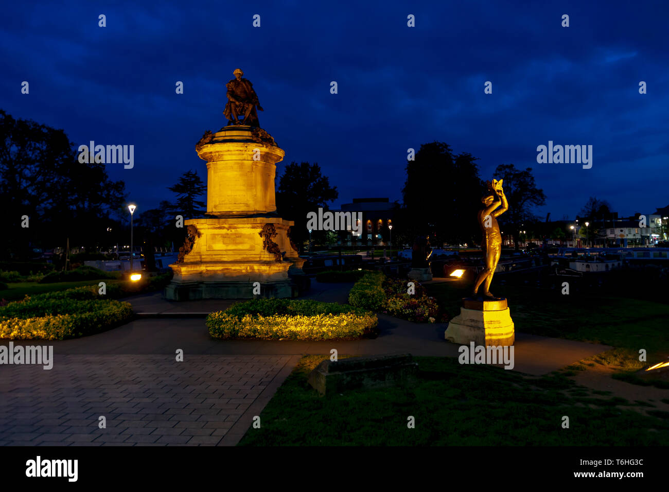 Gower Memorial during the blue hour of the evening. Stratford upon Avon, Warwickshire, UK Stock Photo