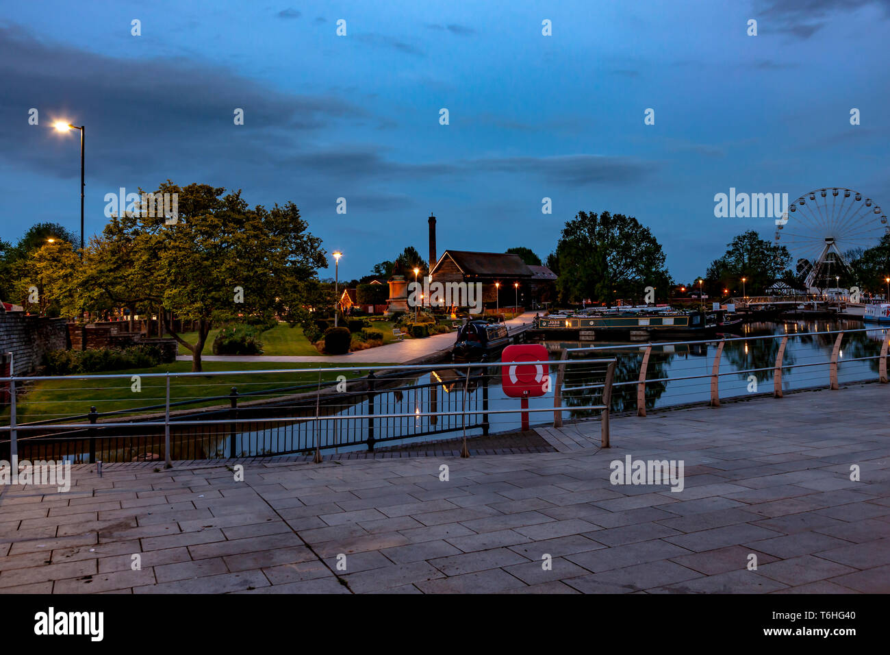 During the blue hour of the evening quite and lite up, Stratford upon Avon, Warwickshire, West Midllands, UK Stock Photo