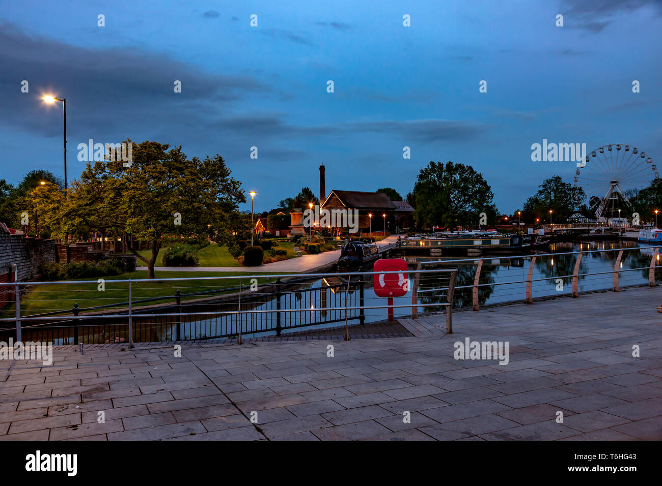 During the blue hour of the evening quite and lite up, Stratford upon Avon, Warwickshire, West Midllands, UK Stock Photo