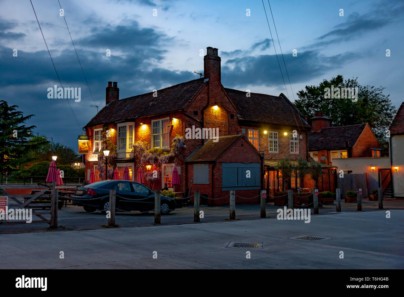 During the blue hour of the evening quite and lite up, Stratford upon Avon, Warwickshire, West Midllands, UK Stock Photo