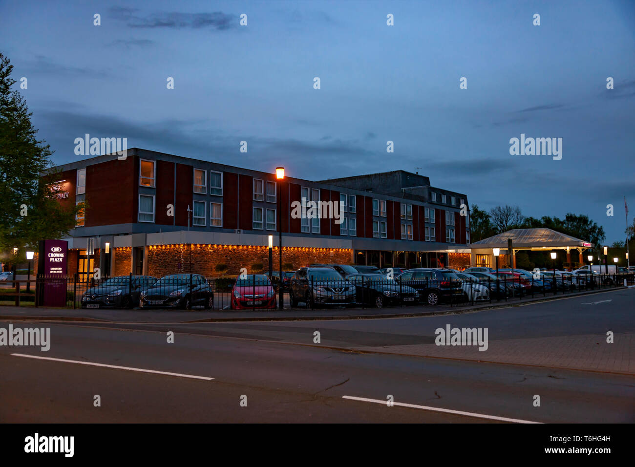 During the blue hour of the evening quite and lite up, Stratford upon Avon, Warwickshire, West Midllands, UK Stock Photo