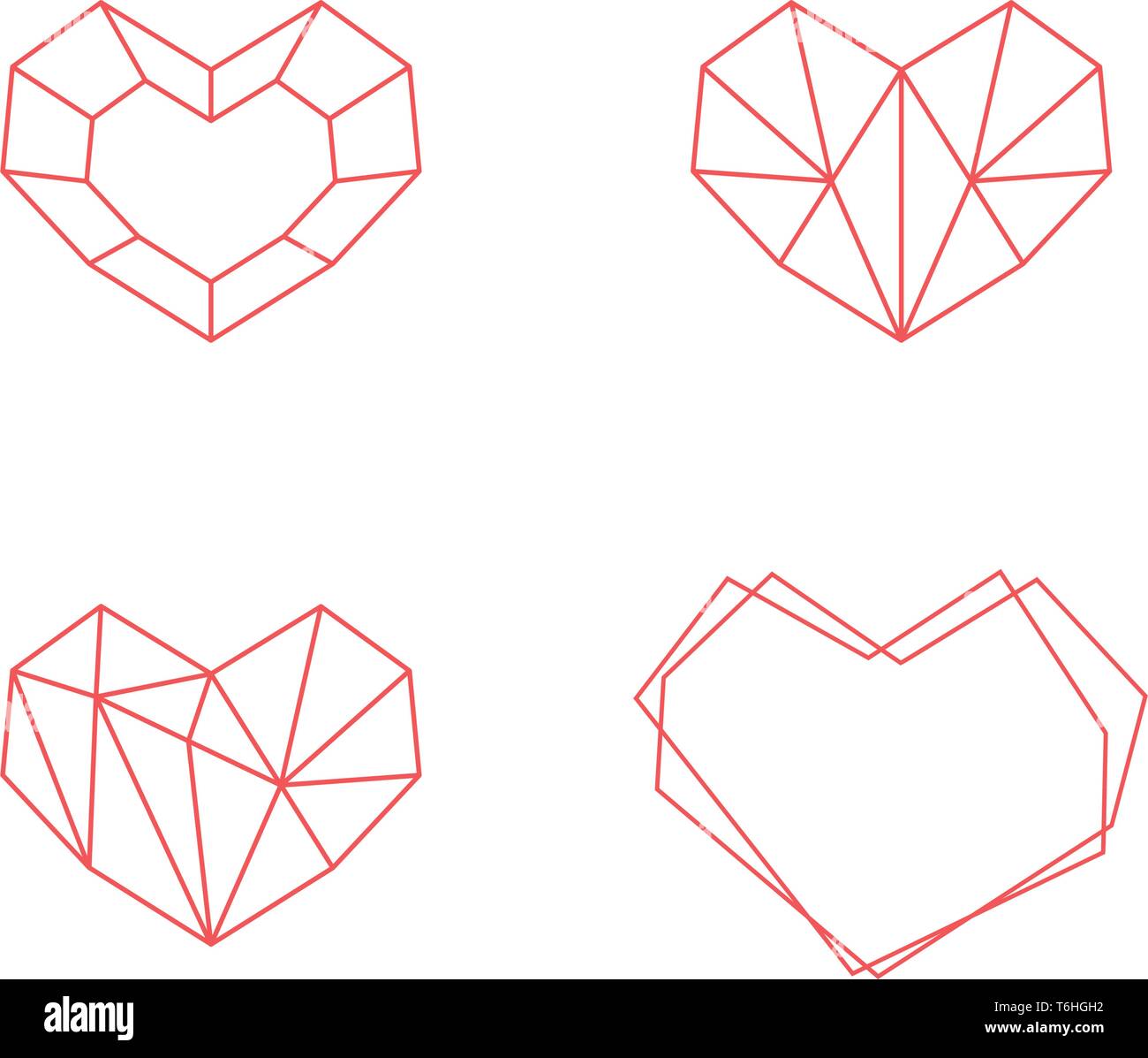 Geometric Heart Shapes Collection. Set of Heart Logos in Vector. Heart Logo Symbol and Icons Valentines day Stock Vector
