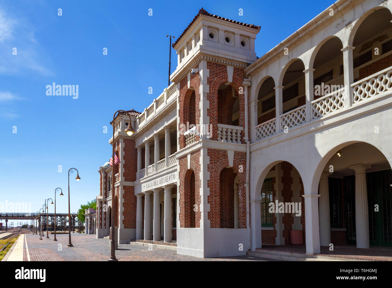 Barstow, CA / USA – April 14, 2019: Casa Del Desierto, also known as the Barstow Harvey House, is a historical landmark located at 685 North 1st Avenu Stock Photo