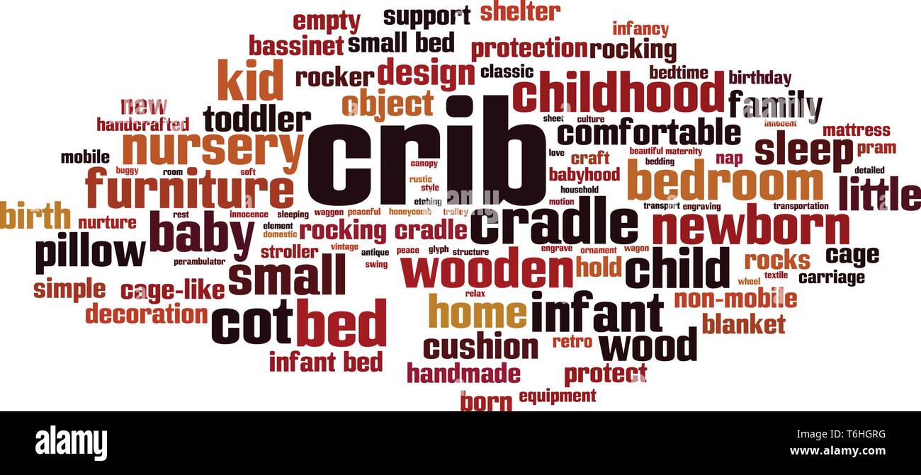 Crib word cloud concept. Collage made of words about crib. Vector illustration Stock Vector