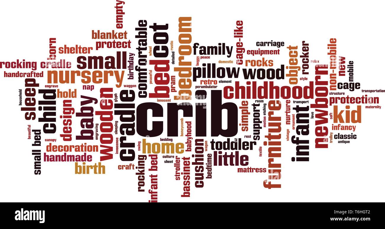 Crib word cloud concept. Collage made of words about crib. Vector illustration Stock Vector