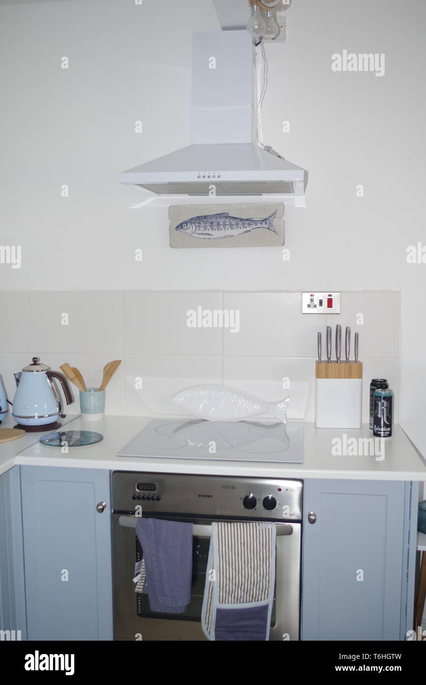 Well Appointed Seaside Holiday Cottage Kitchen. St Monans, Fife, Scotland, UK. Stock Photo