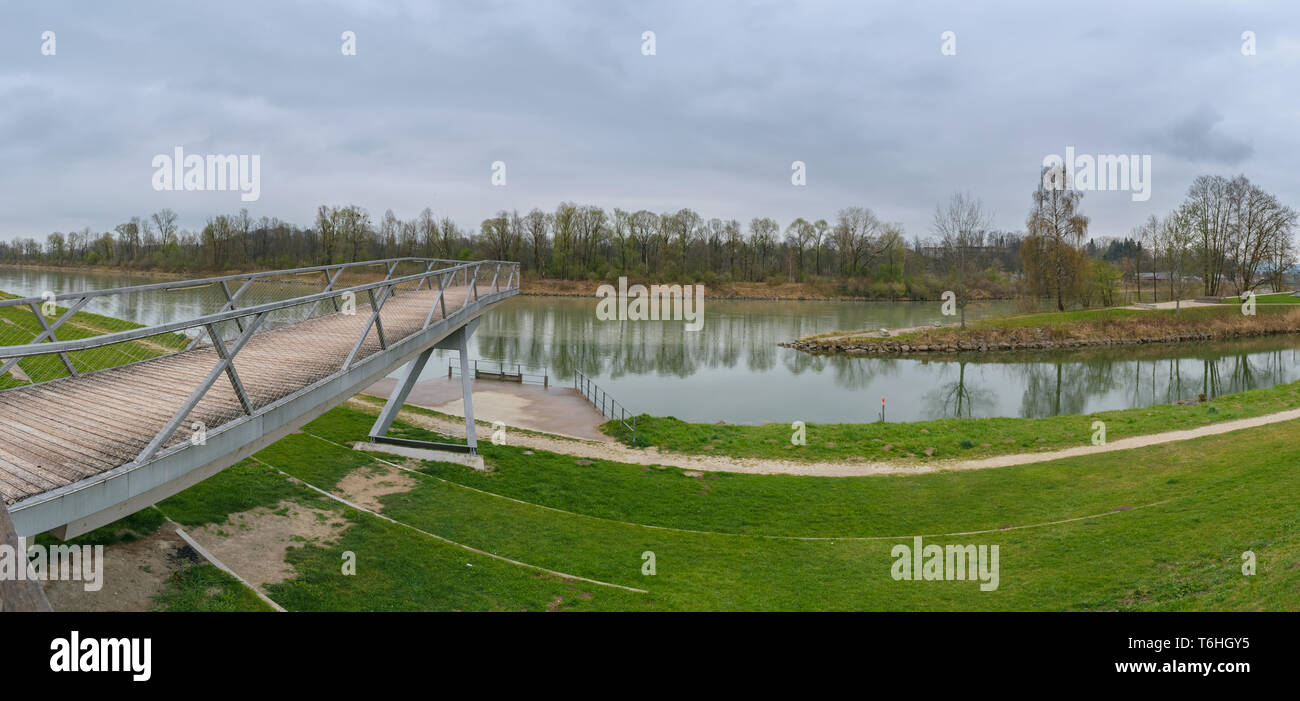 Panoramic view at the confluence of the rivers Inn and Mangfall in Rosenheim, Germany Stock Photo