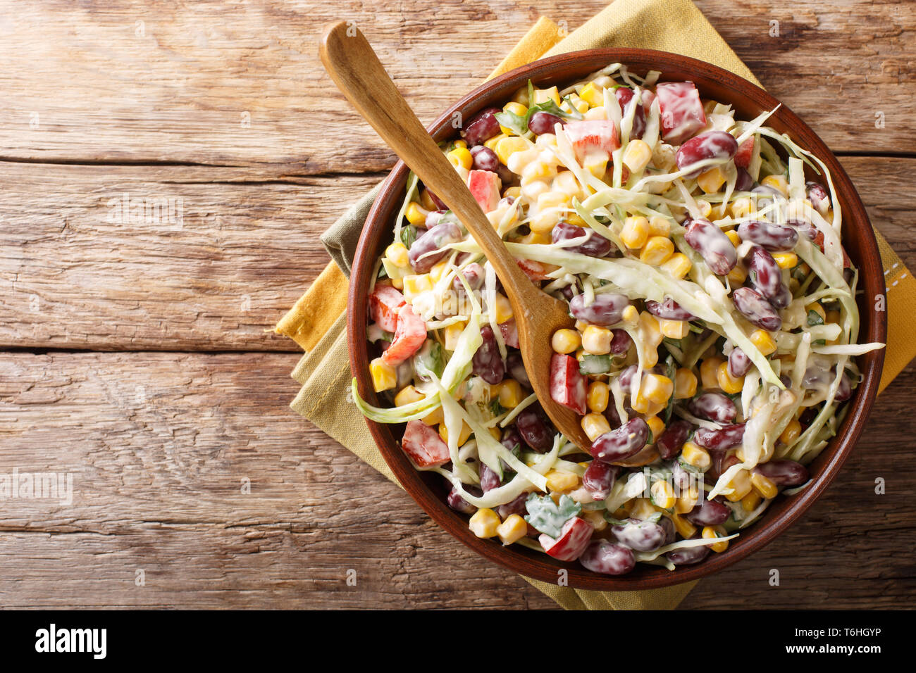 Vegetarian Hearty Cabbage Salad With Beans Corn Peppers And Herbs Close Up In A Dish On The Table Horizontal Top View From Above Stock Photo Alamy