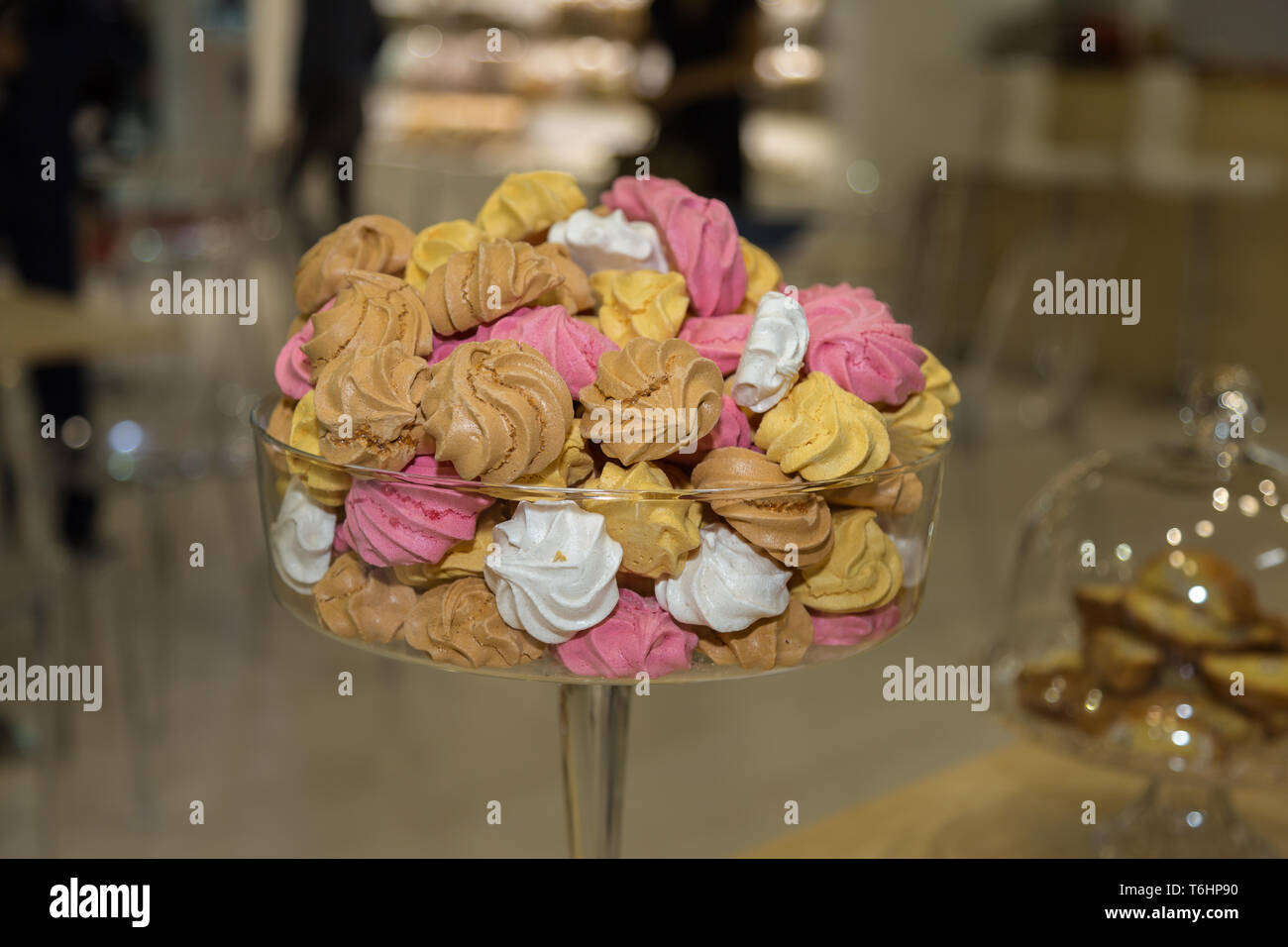 Group of Colorful Meringues inside a Glass Tray Stock Photo Alamy