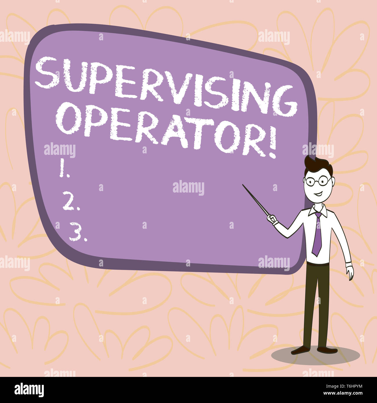 Conceptual hand writing showing Supervising Operator. Concept meaning monitoring and coordinating the plant operations Confident Man in Tie, Eyeglasse Stock Photo