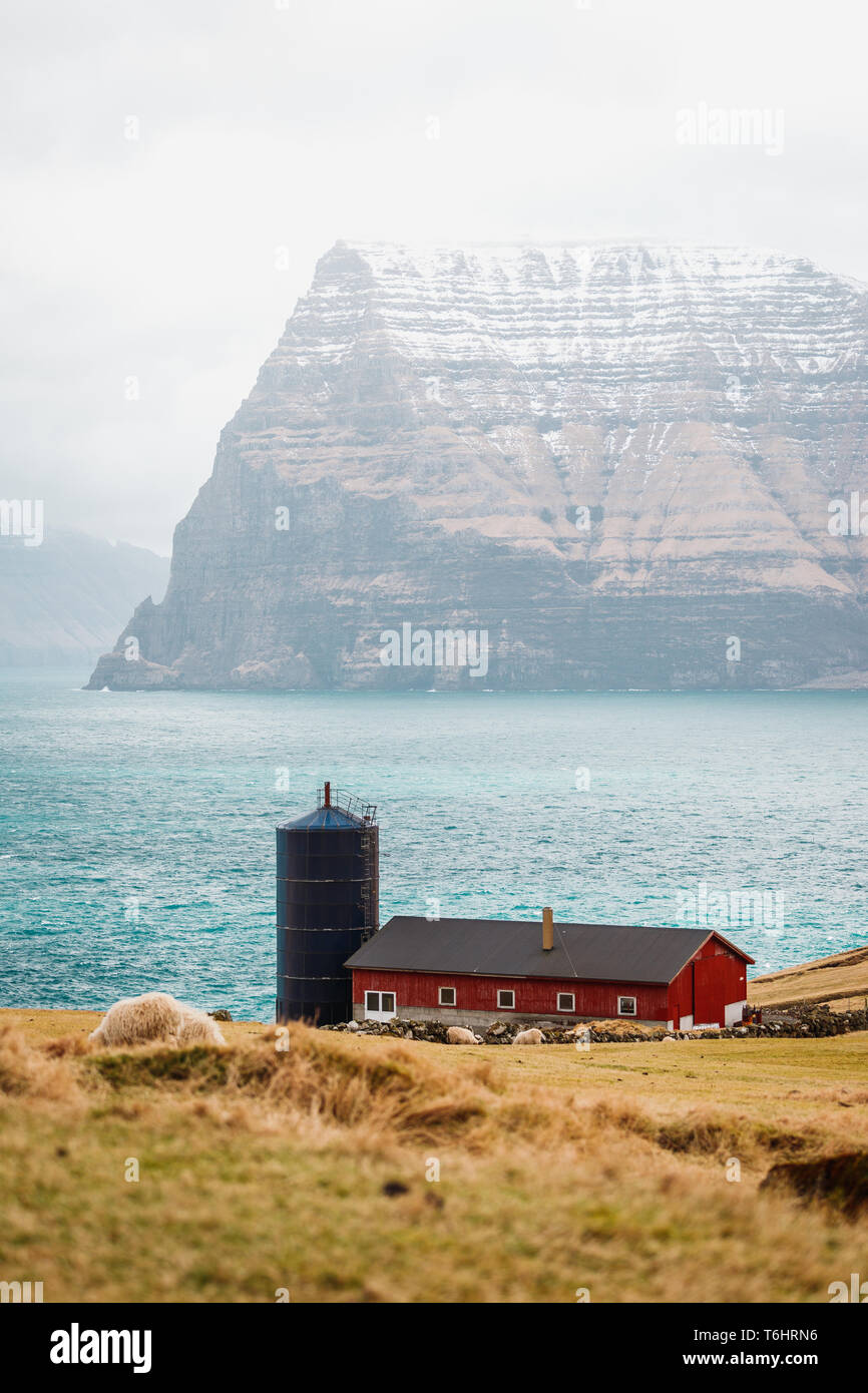 Small farm in the village of Trøllanes near Kallur lighthouse on Kalsoy