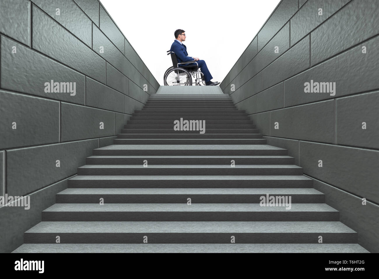 Wheelchair stairs inaccessible handicapped accessibility hires stock