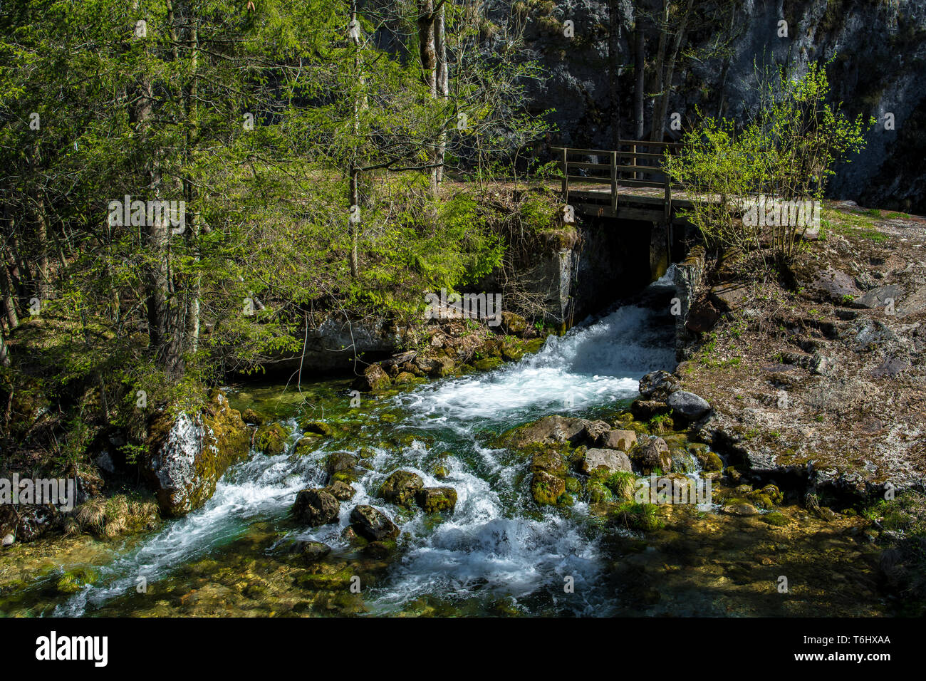 Austria Wild Rivers Wild Alpine River With Waterfall And Bridge In Austria Stock Photo - Alamy