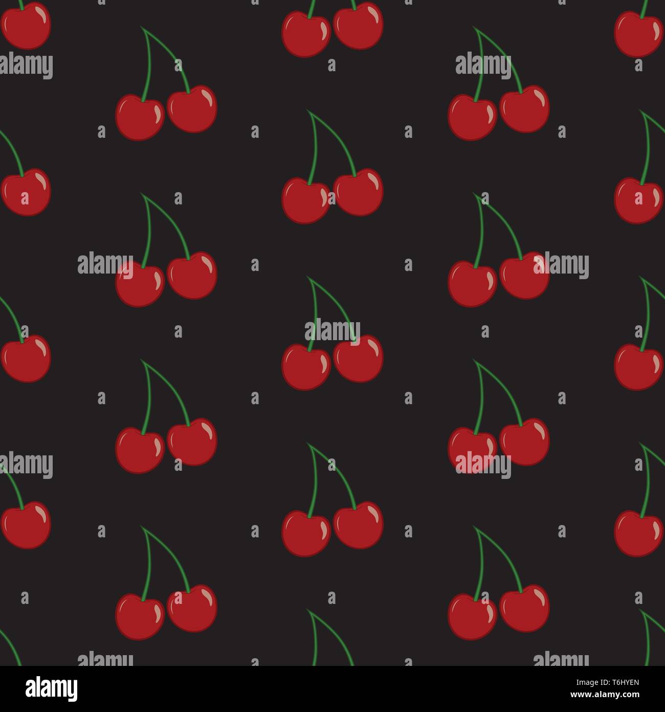 Vector seamless pattern with cherries on black bachground. Stock Vector