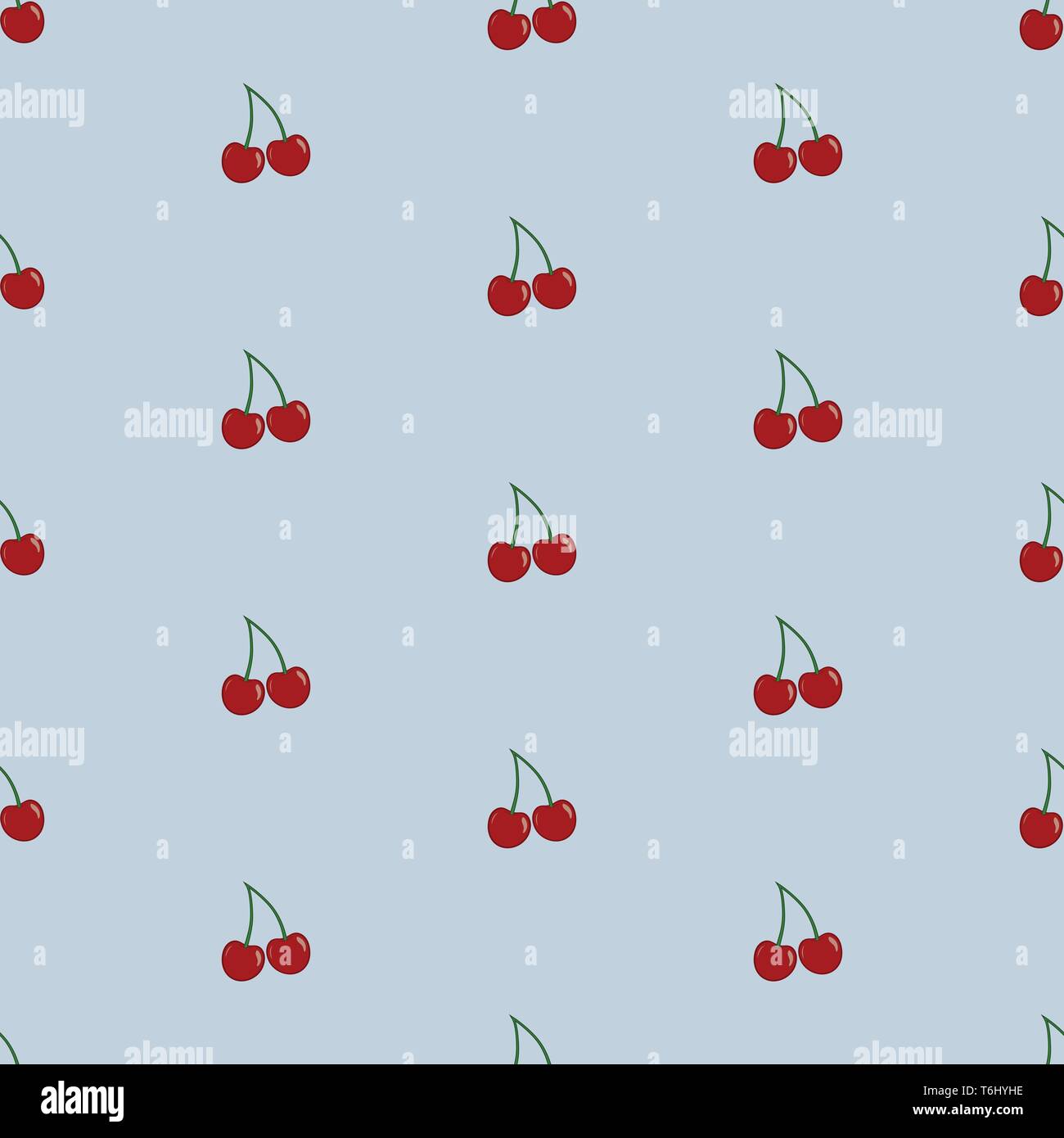 Vector seamless pattern with cherries on light blue background. Stock Vector